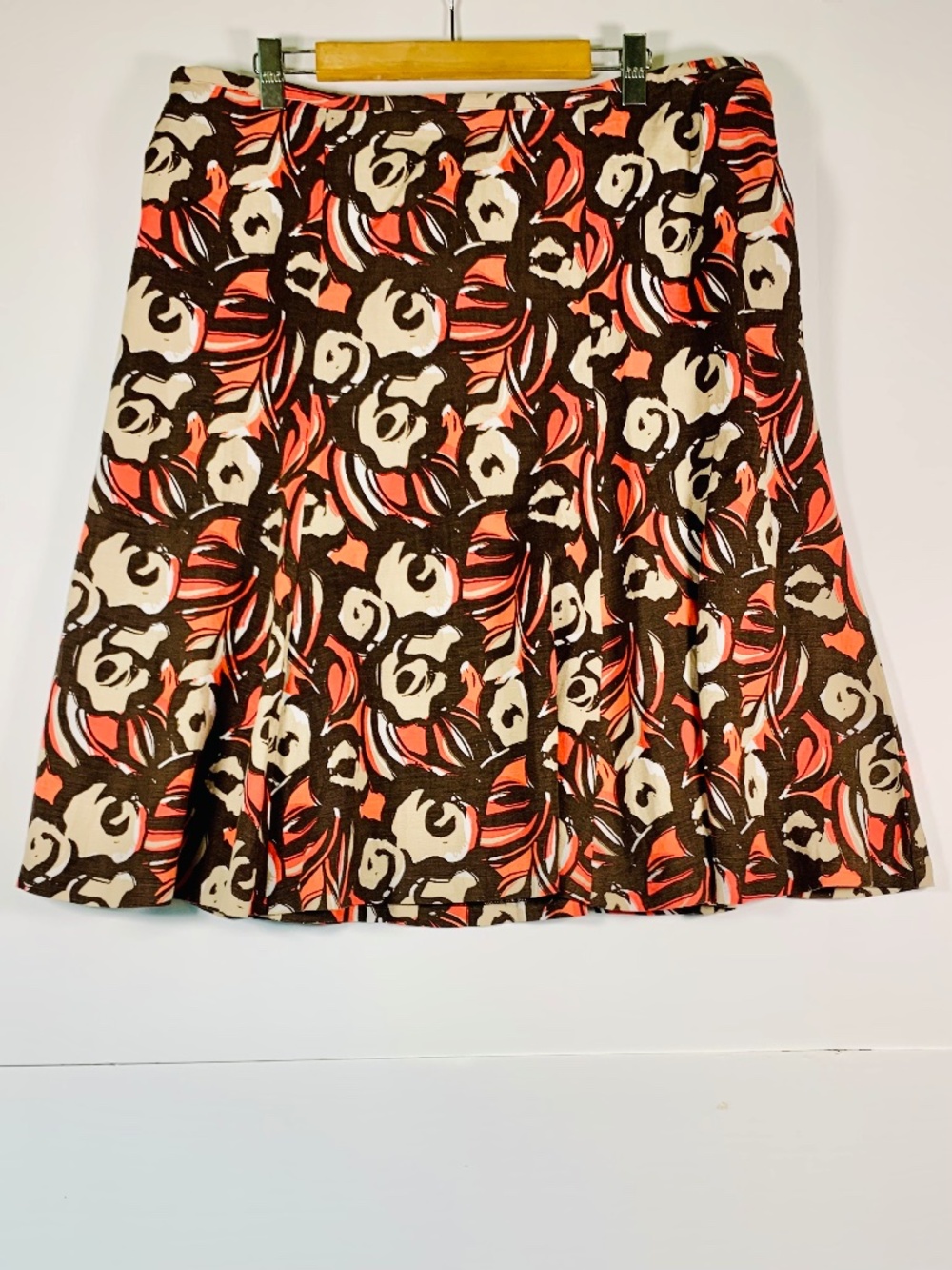 Lane Bryant Floral Pull On Midi A-Line Flowy Skirt Coral Orange Cream Linen